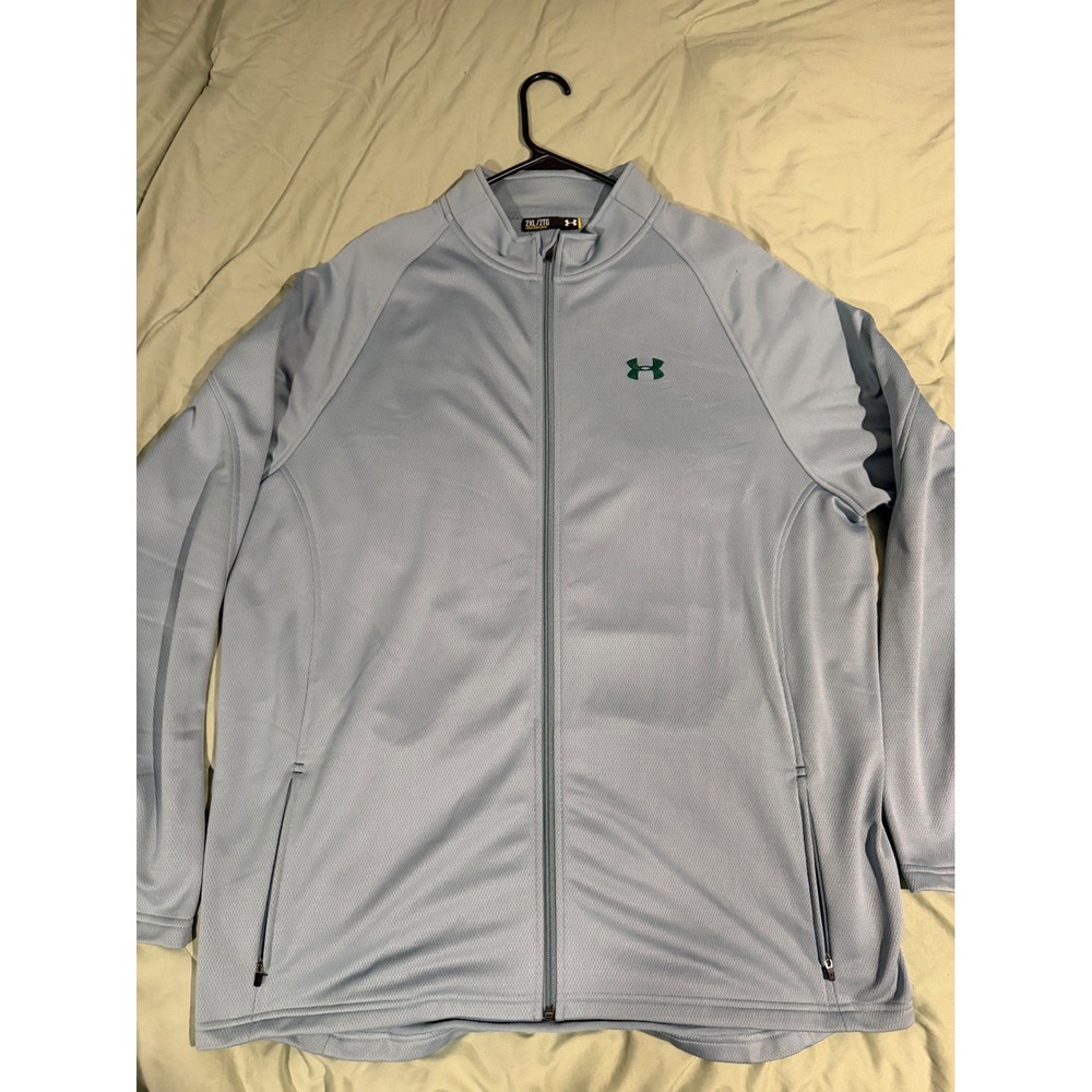 Under Armour Mens 2XL Light Blue Full Zip Track Jacket Loose Fit Athletic Top